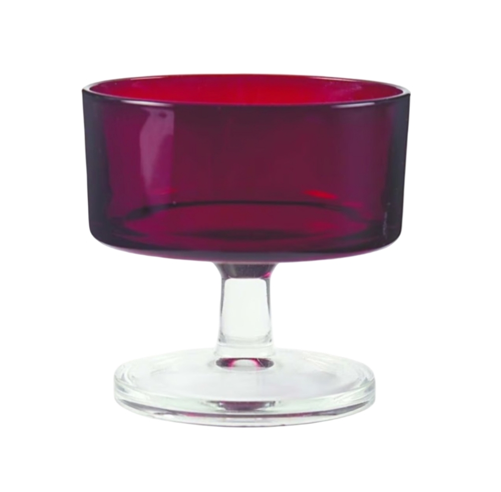 Vintage Christmas French Glass Ruby Red Dessert Bowl Arcoroc France Footed Dish